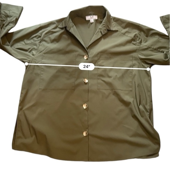 Magaschoni Women’s Olive Green Button-Down Oversized Shirt, Size Large - Picture 8 of 11